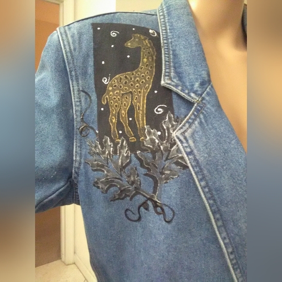 VINTAGE JEAN JACKET BY HAIKS 100%COTTON SZ. LG ANIMAL PAINTINGS POCKETS - Picture 9 of 12